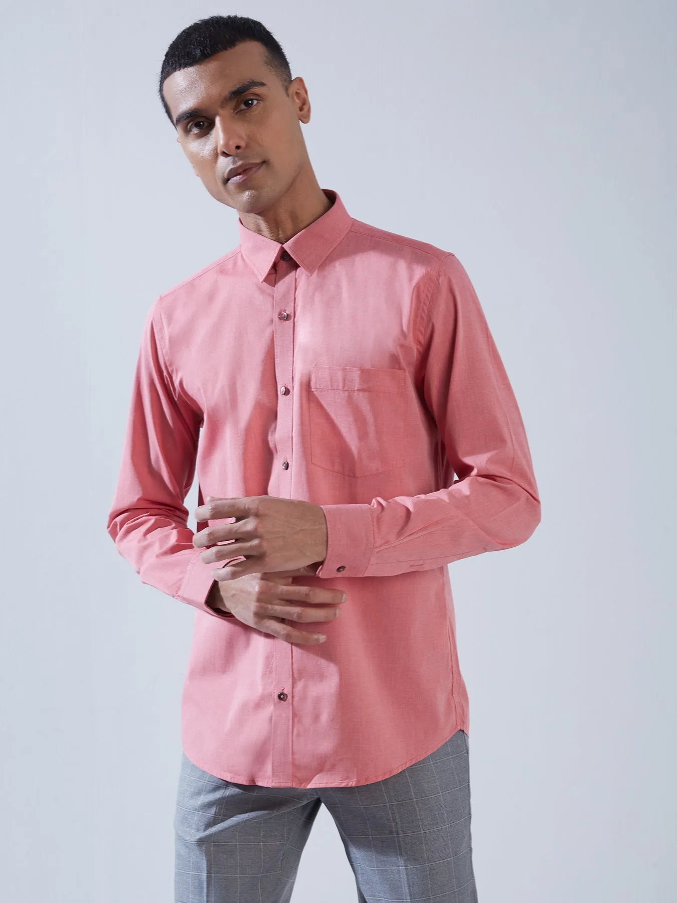 100% Cotton Red SLIM FIT Full Sleeve Formal Mens Plain Shirt