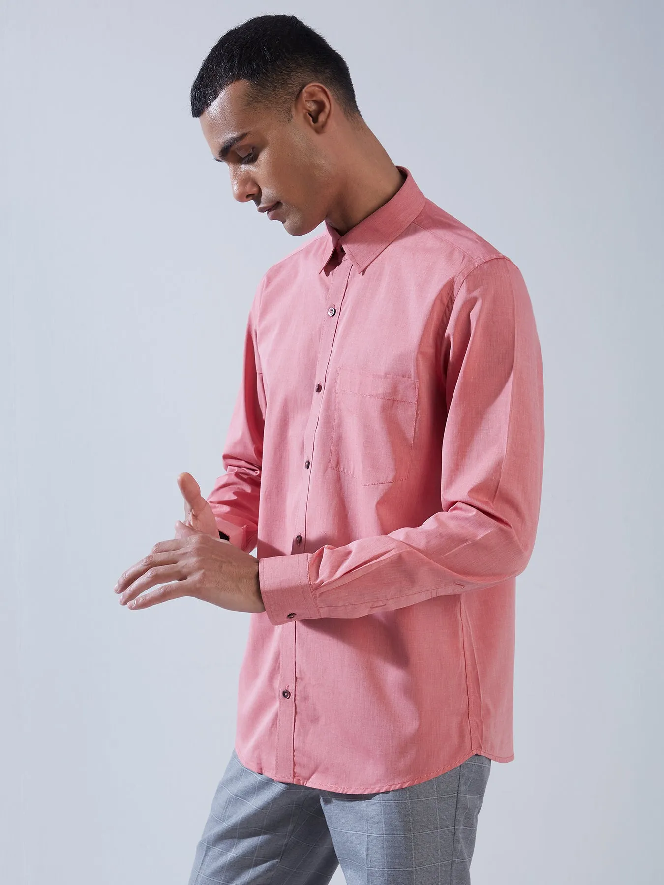 100% Cotton Red SLIM FIT Full Sleeve Formal Mens Plain Shirt