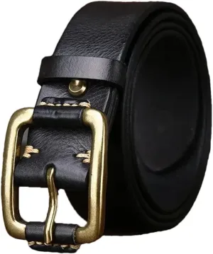 3.8CM Cowhide Genuine Leather Belts For Men Strap Brass Buckle Fancy Vintage Jeans Cowboy Belts