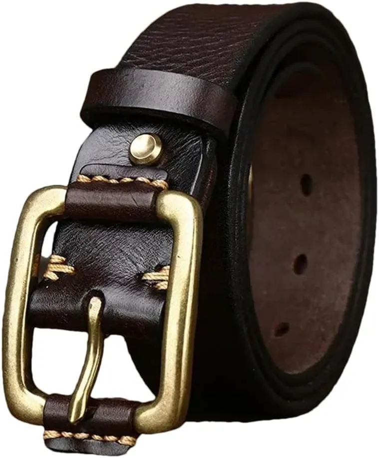3.8CM Cowhide Genuine Leather Belts For Men Strap Brass Buckle Fancy Vintage Jeans Cowboy Belts