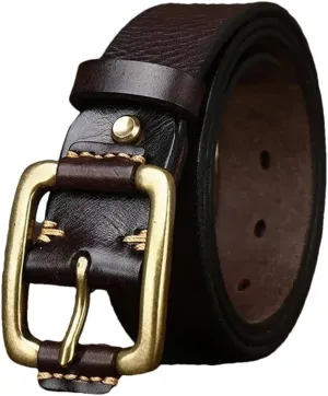 3.8CM Cowhide Genuine Leather Belts For Men Strap Brass Buckle Fancy Vintage Jeans Cowboy Belts