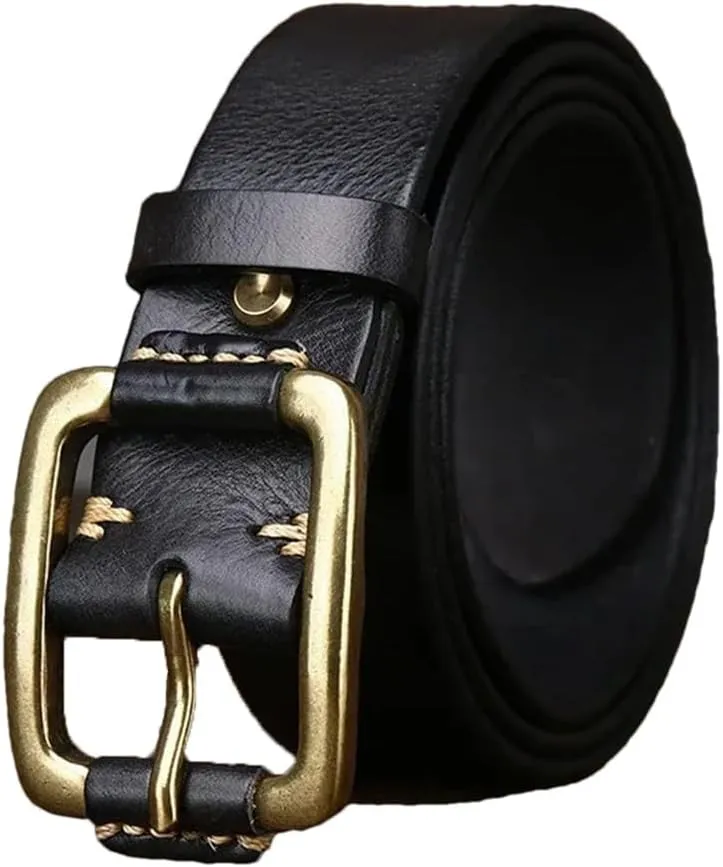 3.8CM Cowhide Genuine Leather Belts For Men Strap Brass Buckle Fancy Vintage Jeans Cowboy Belts