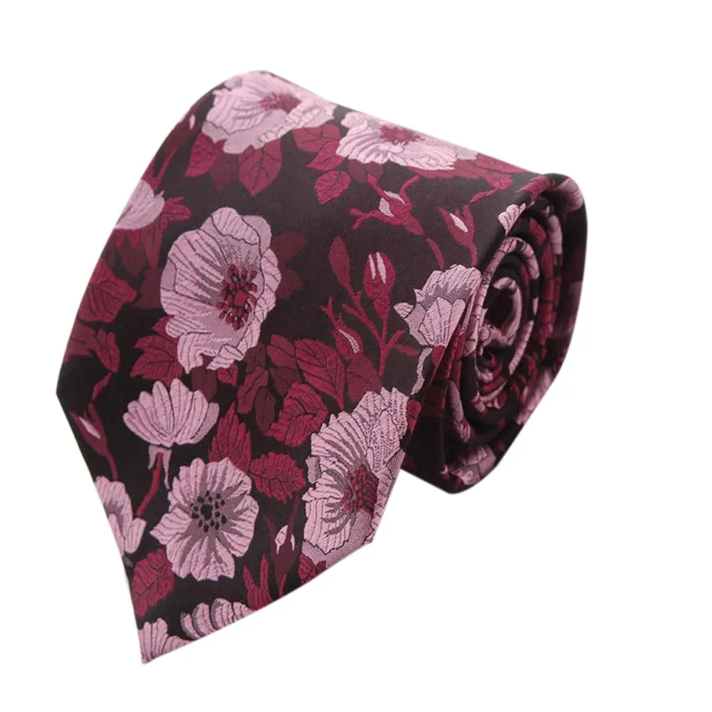 9cm Wide Silk Flower Pattern Novelty Style Polyester Necktie for Men