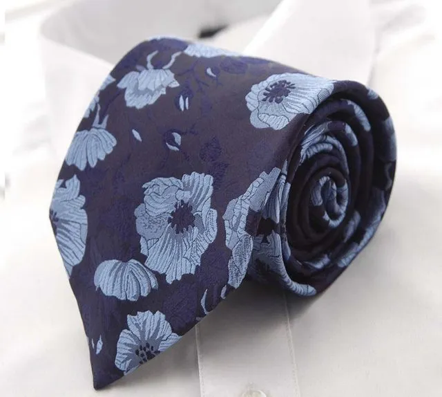 9cm Wide Silk Flower Pattern Novelty Style Polyester Necktie for Men