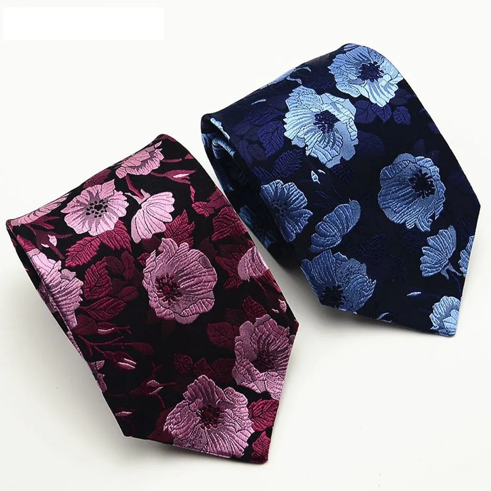 9cm Wide Silk Flower Pattern Novelty Style Polyester Necktie for Men