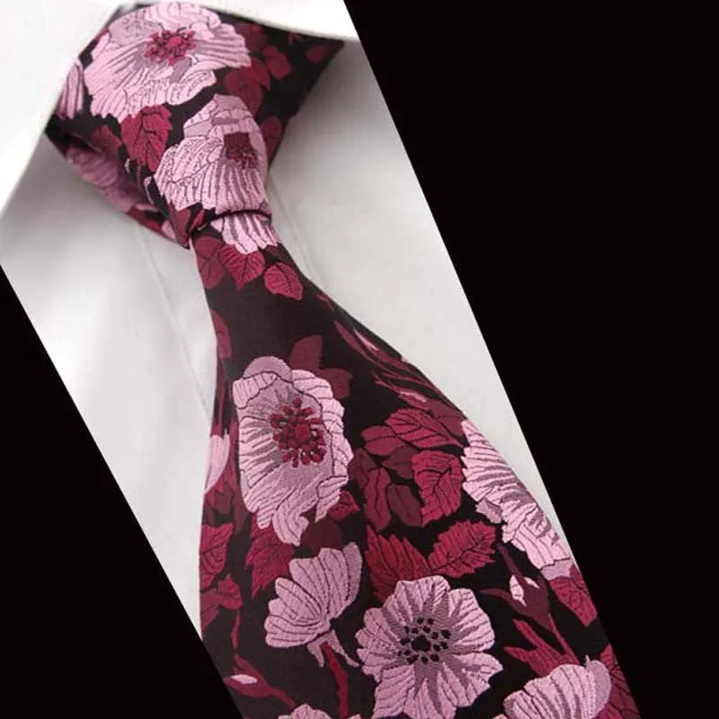 9cm Wide Silk Flower Pattern Novelty Style Polyester Necktie for Men