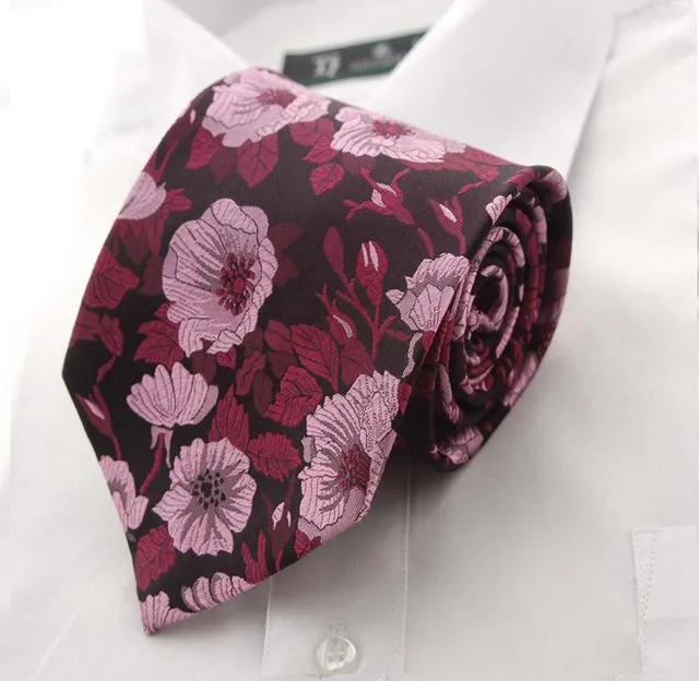 9cm Wide Silk Flower Pattern Novelty Style Polyester Necktie for Men