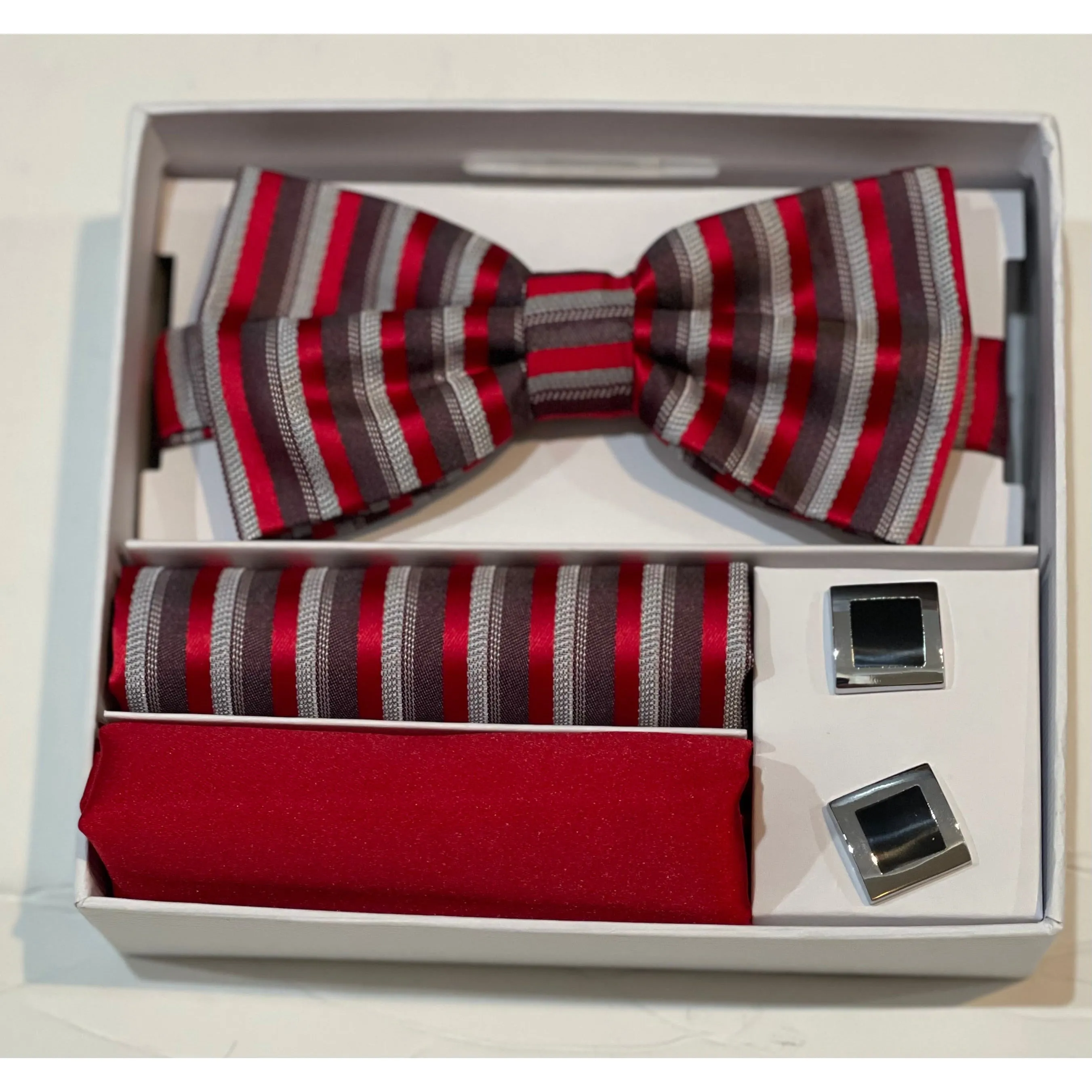 Adolfo Bowtie, Hanky & Cufflink Set - Red
