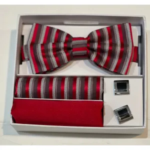 Adolfo Bowtie, Hanky & Cufflink Set - Red