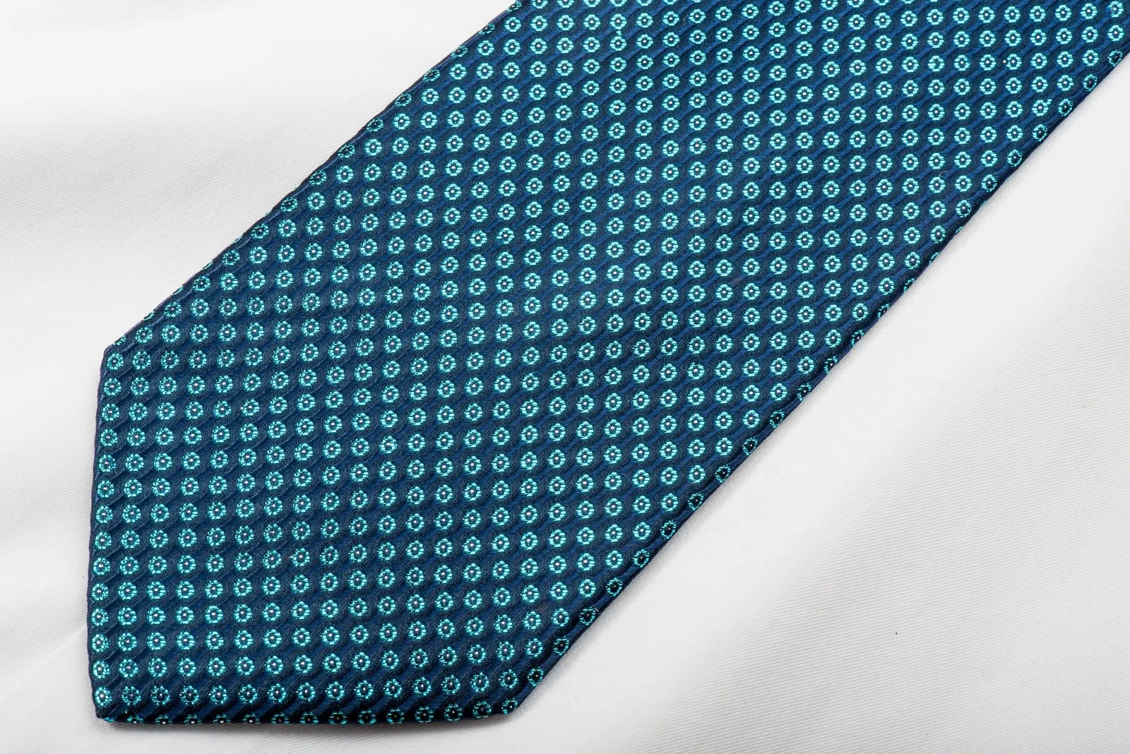 Aquascutum Men's Silk Tie Sparkling Blue Dots On Turquoise Blue