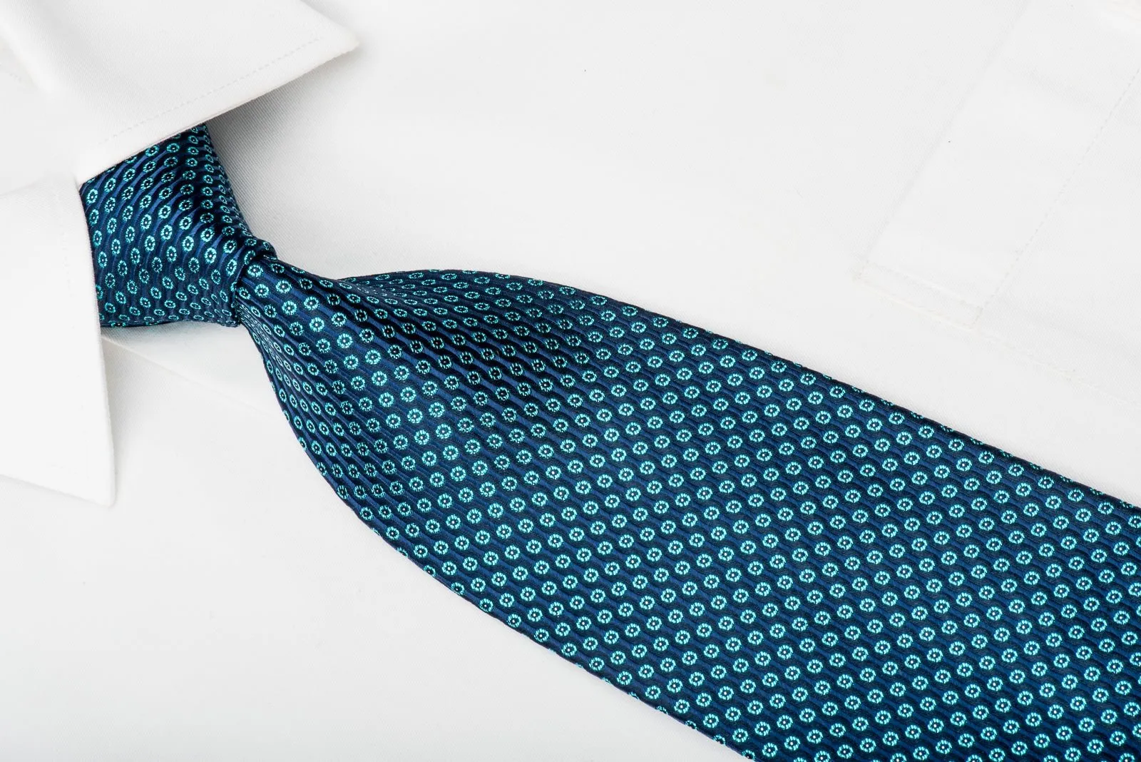 Aquascutum Men's Silk Tie Sparkling Blue Dots On Turquoise Blue