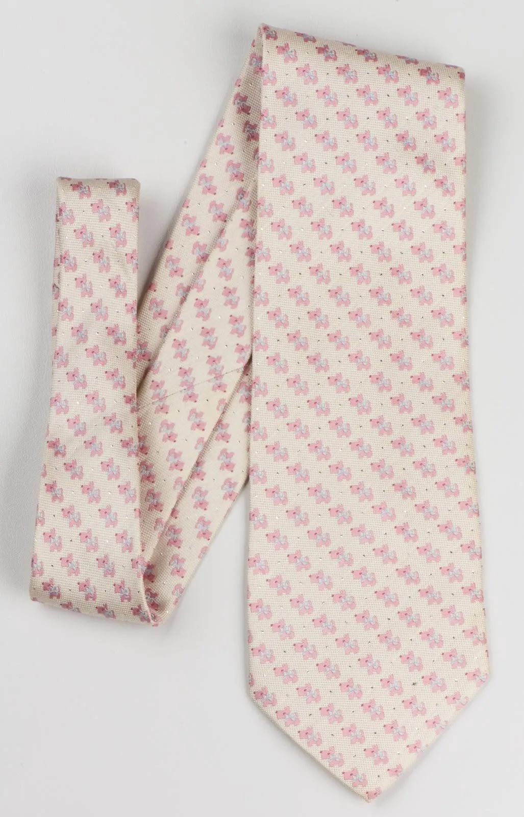 Aquascutum Mens Elegant Woven Silk Neck Tie with Scottie Dog Pattern on Cream Background
