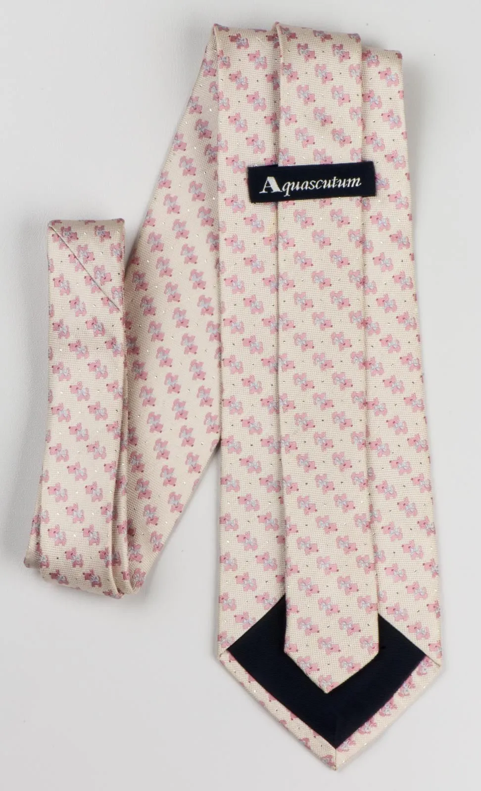 Aquascutum Mens Elegant Woven Silk Neck Tie with Scottie Dog Pattern on Cream Background