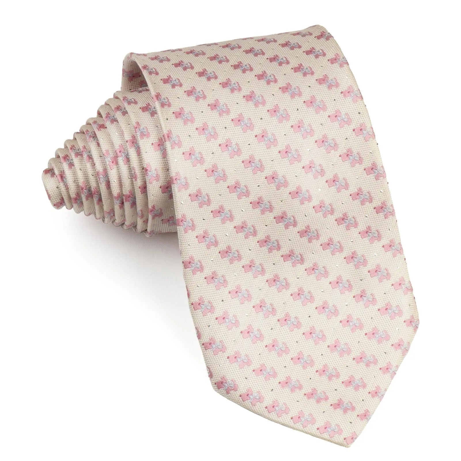 Aquascutum Mens Elegant Woven Silk Neck Tie with Scottie Dog Pattern on Cream Background