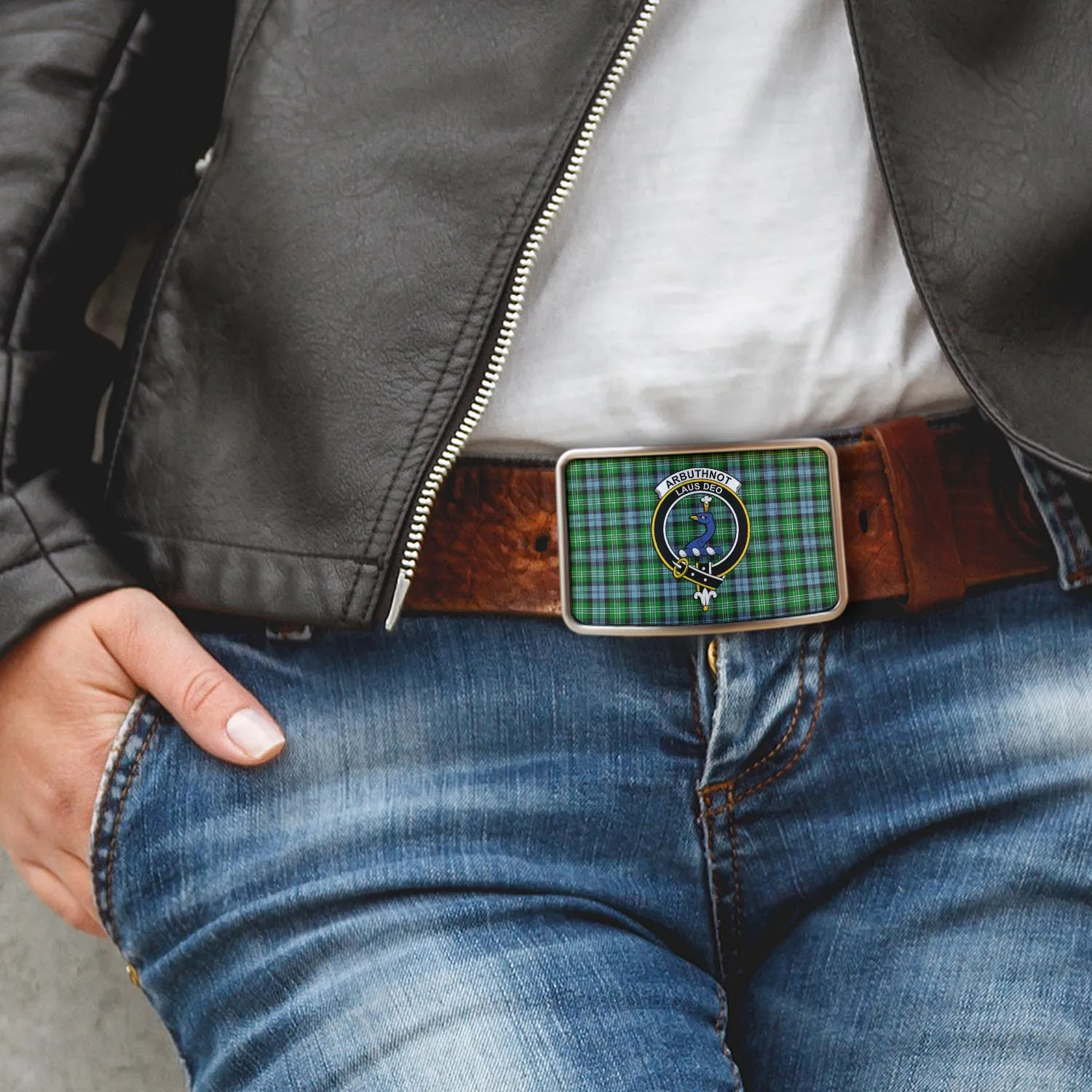 Arbuthnot Ancient Tartan Belt Buckles with Family Crest