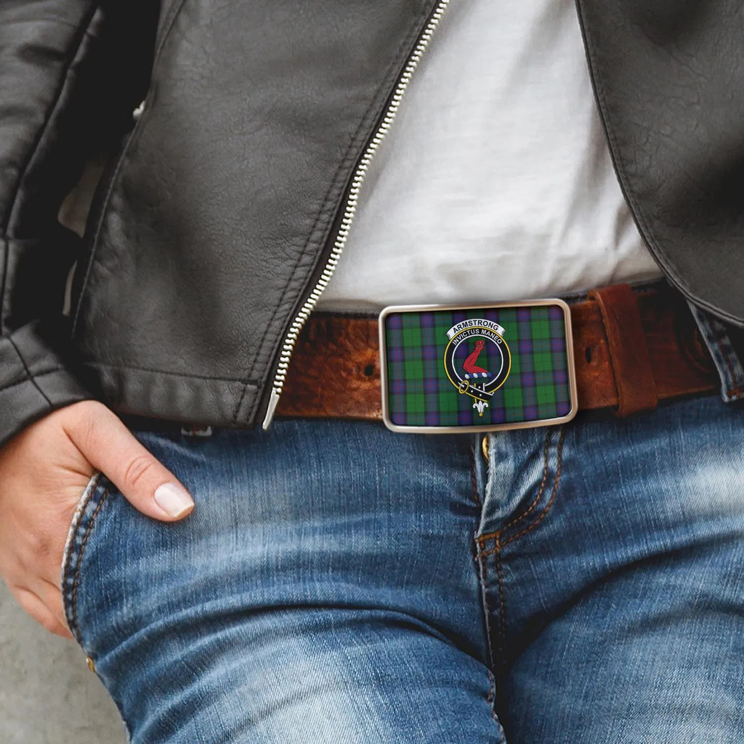 Armstrong Tartan Belt Buckles with Family Crest