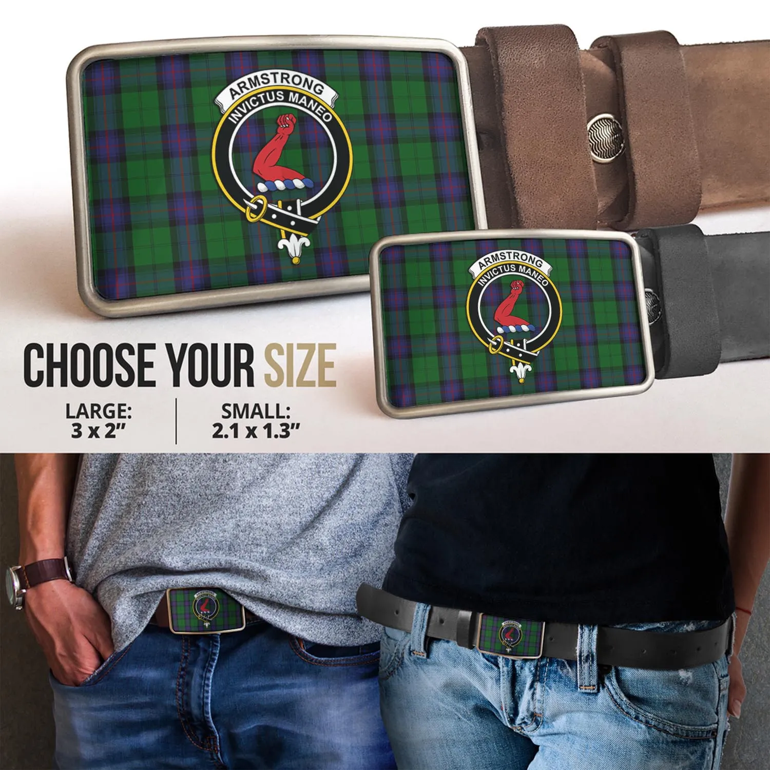 Armstrong Tartan Belt Buckles with Family Crest