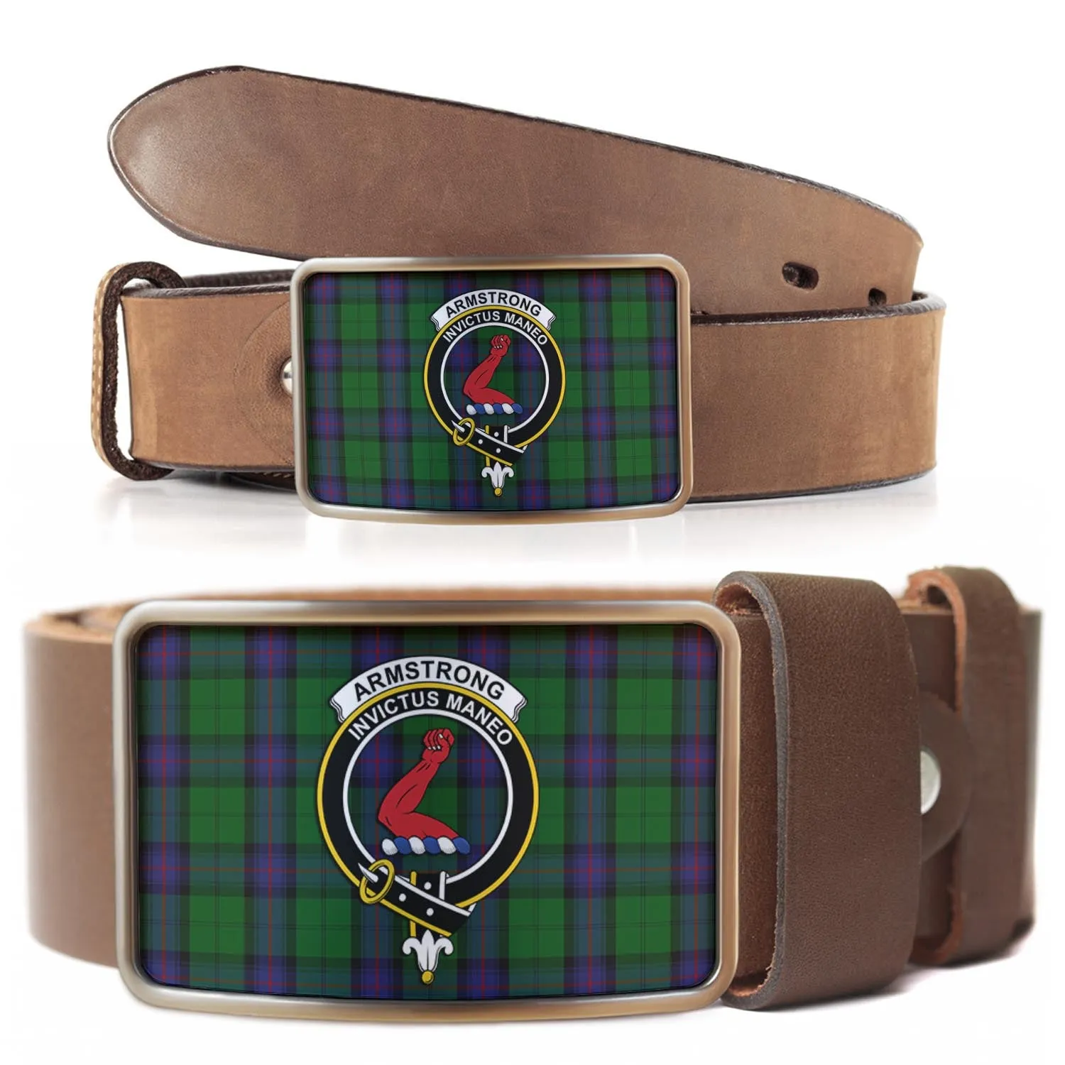 Armstrong Tartan Belt Buckles with Family Crest