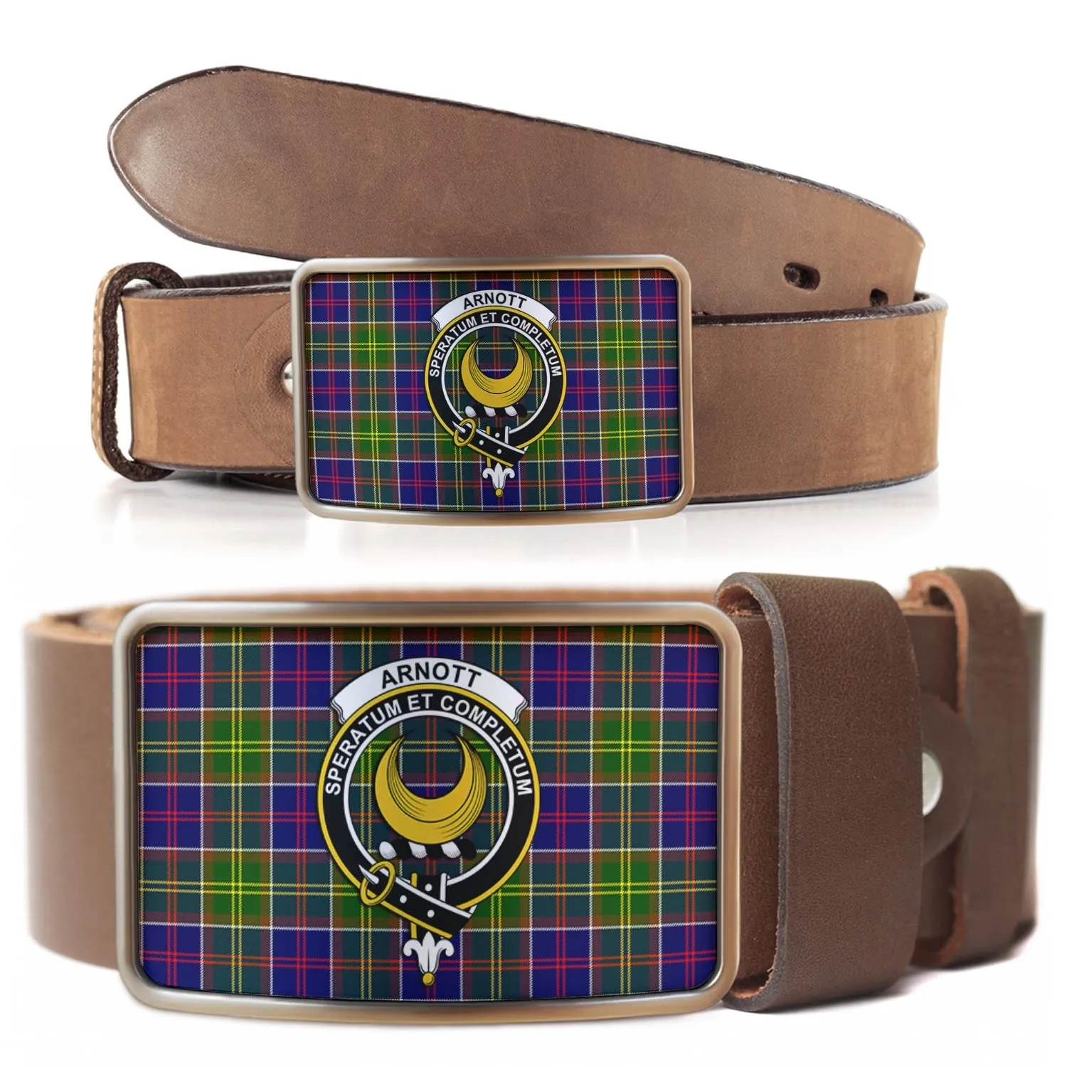 Arnott Tartan Belt Buckles with Family Crest