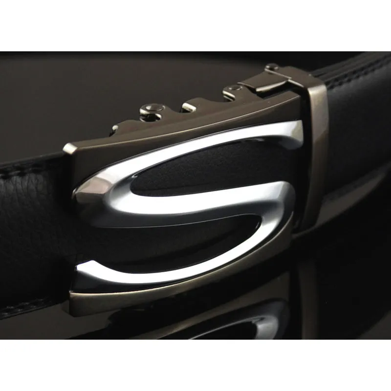 Automatic S Pattern Metal Buckle Cowhide Strap Design Men Belt