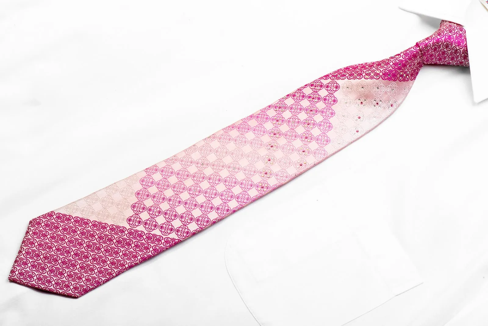 Avalon Rhinestone Silk Necktie Purple Cartouche On Pink With Sparkles