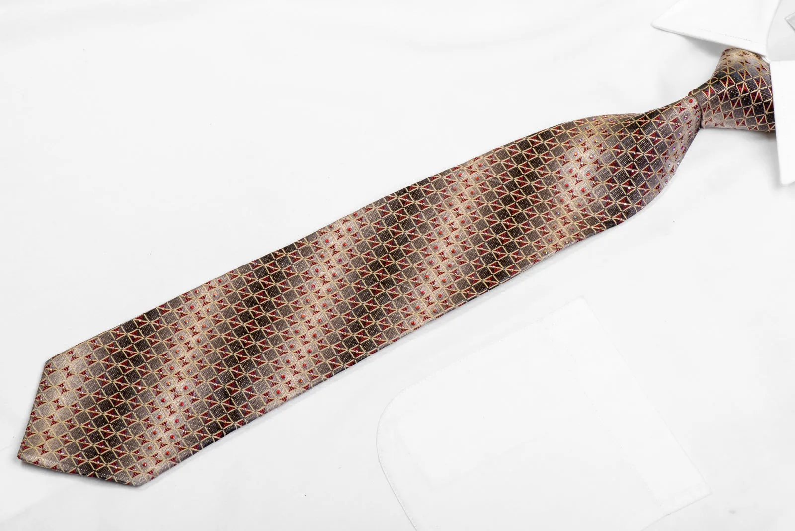 Beige Silver Trellis On Graduation Beige Silver Rhinestone Necktie With Sparkles