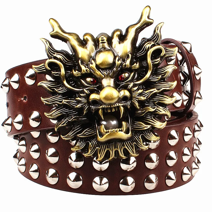 Big Rivet Dragon Head Metal Buckle Punk Style Men Belt