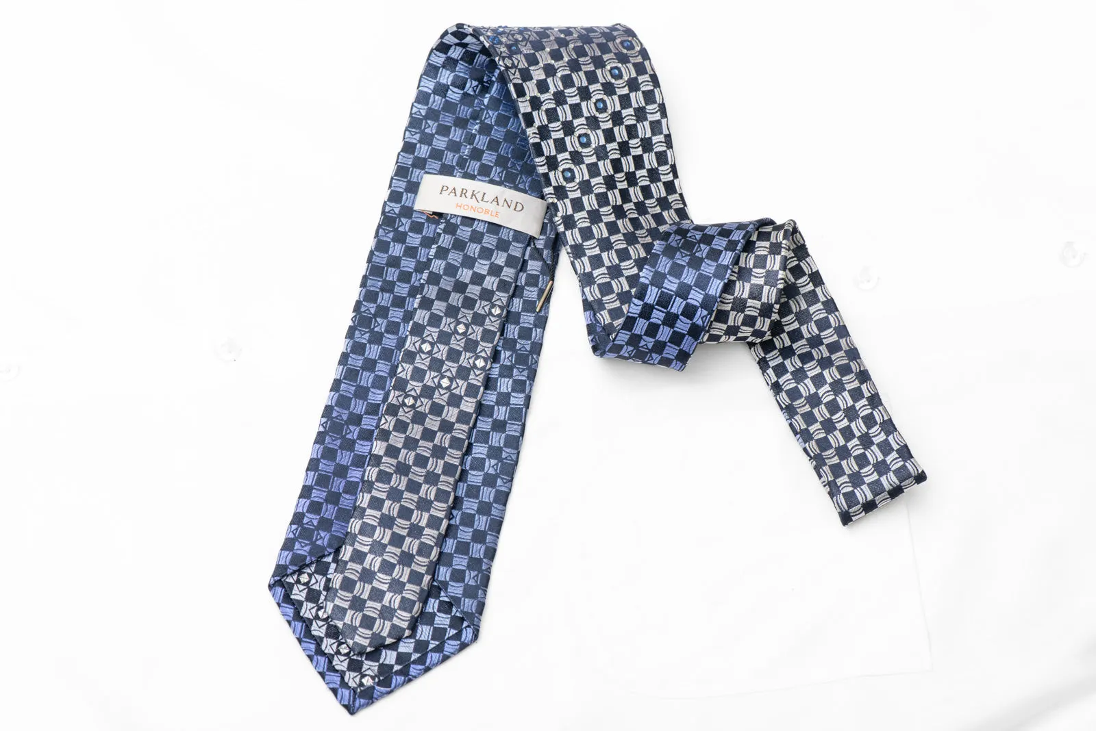 Blue Checkered Silk Tie With Rhinestones & Silver Sparkles