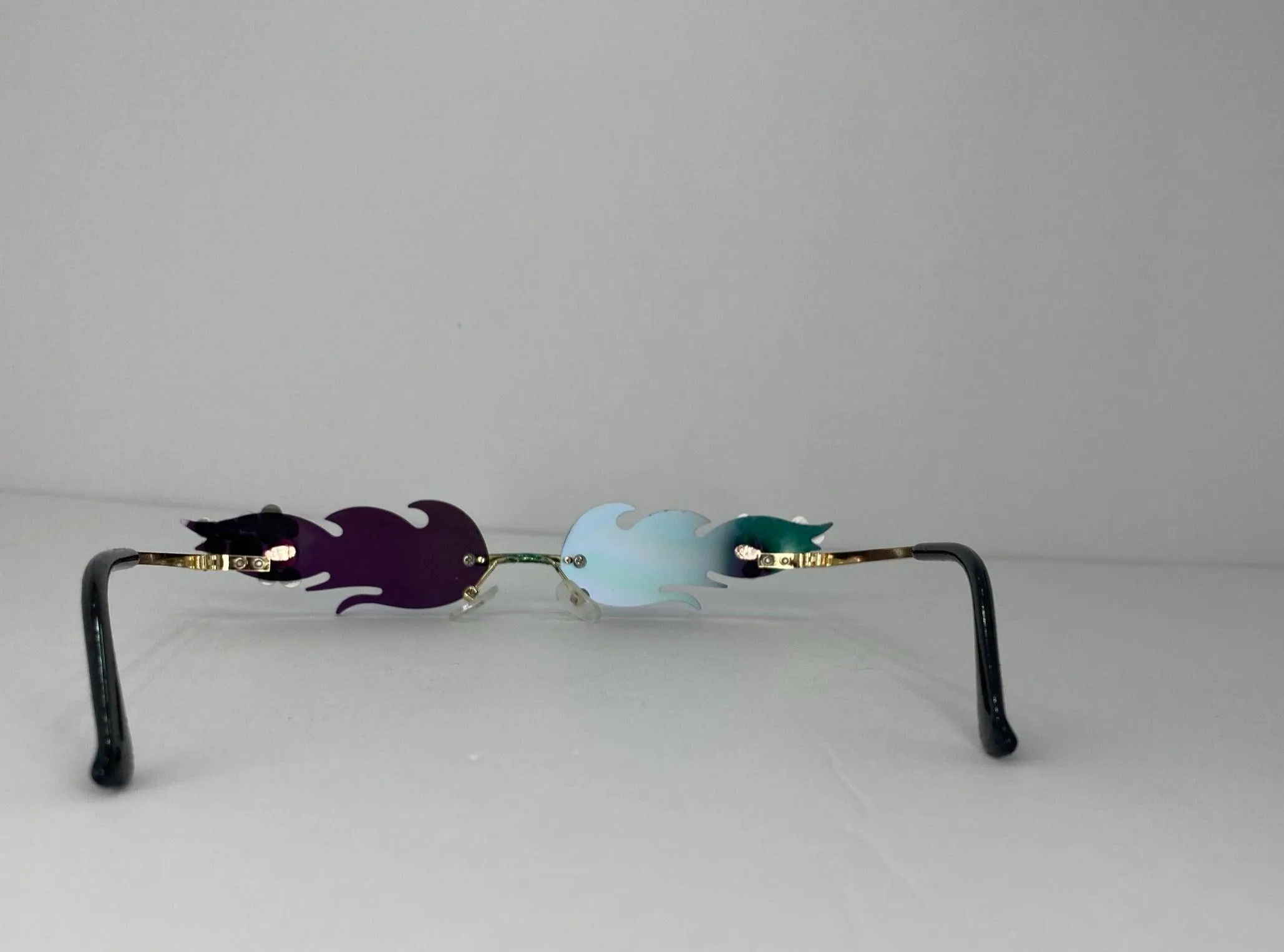 Blue Green Reflective Flame Shaped Sunglasses