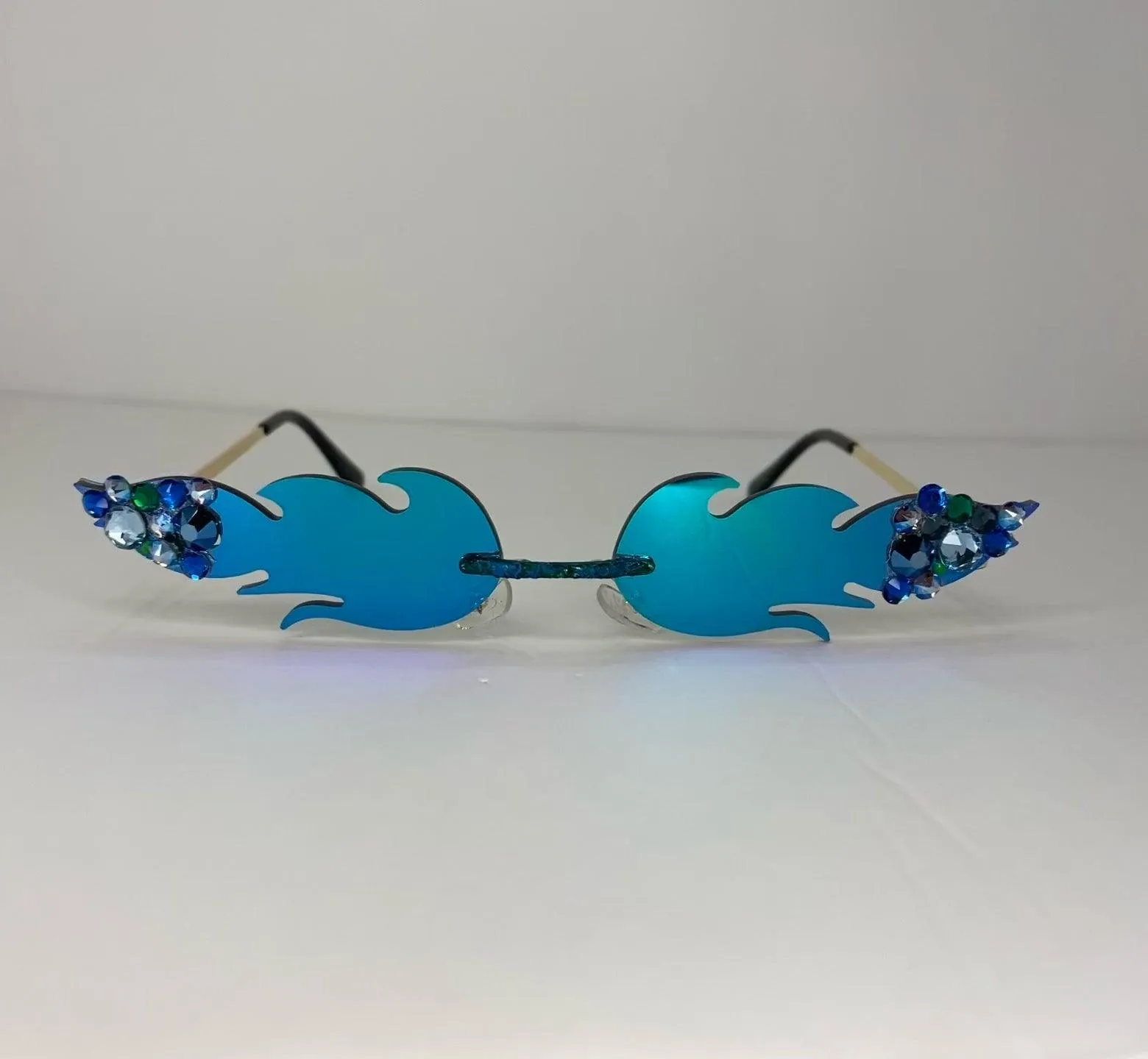Blue Green Reflective Flame Shaped Sunglasses