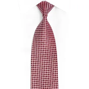 Burgundy Checkered Rhinestone Silk Necktie With Silver Sparkles
