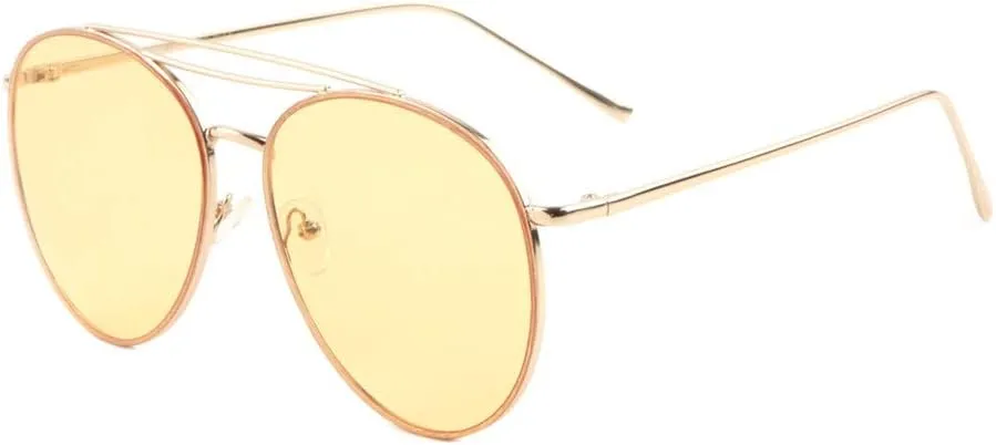 Color Flat Lens Double Top Bar Modern Round Aviator Sunglasses