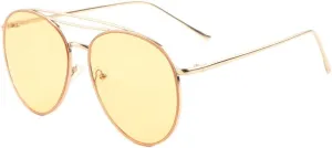Color Flat Lens Double Top Bar Modern Round Aviator Sunglasses