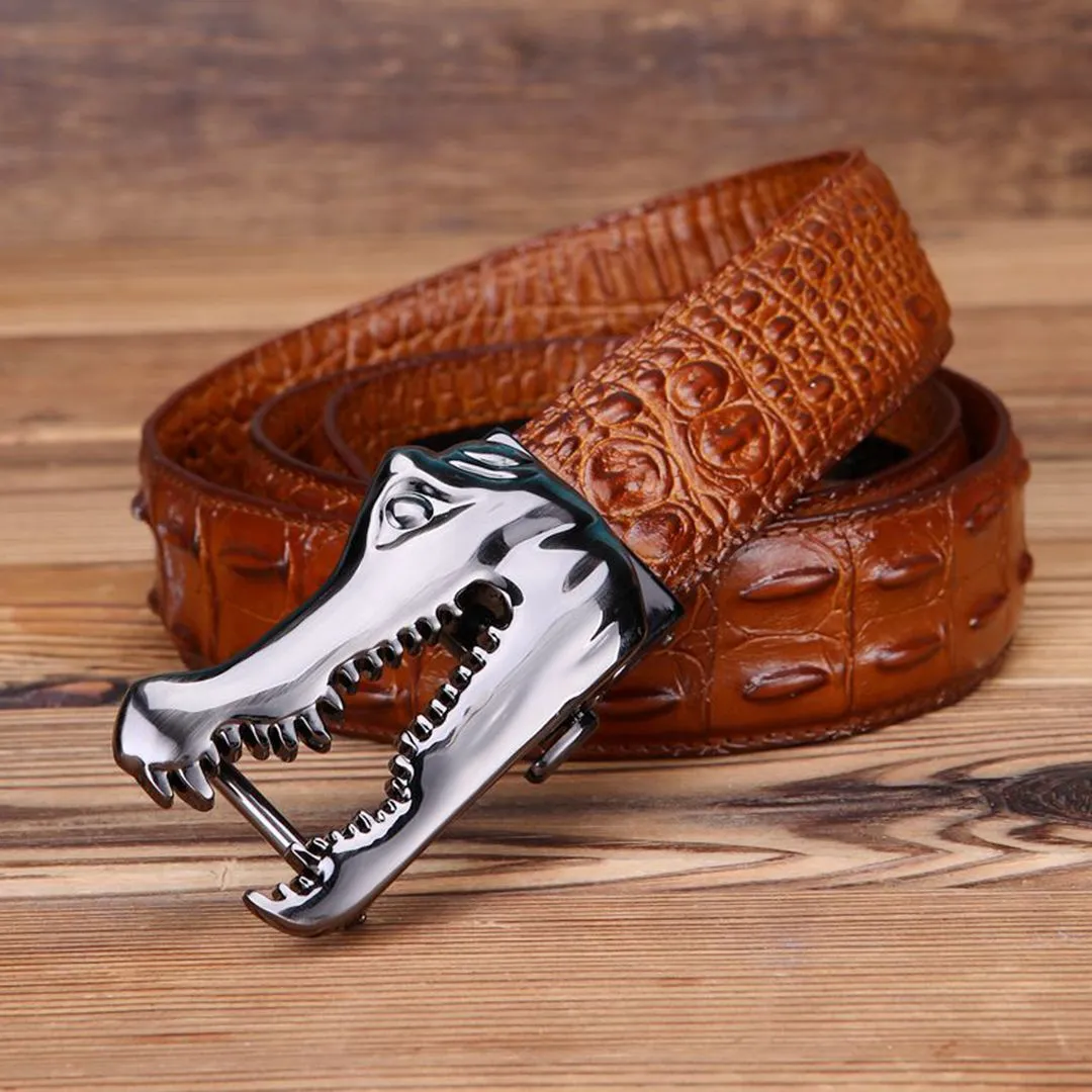 CrocLuxe Copper Buckle Gator Skin Luxury Belt