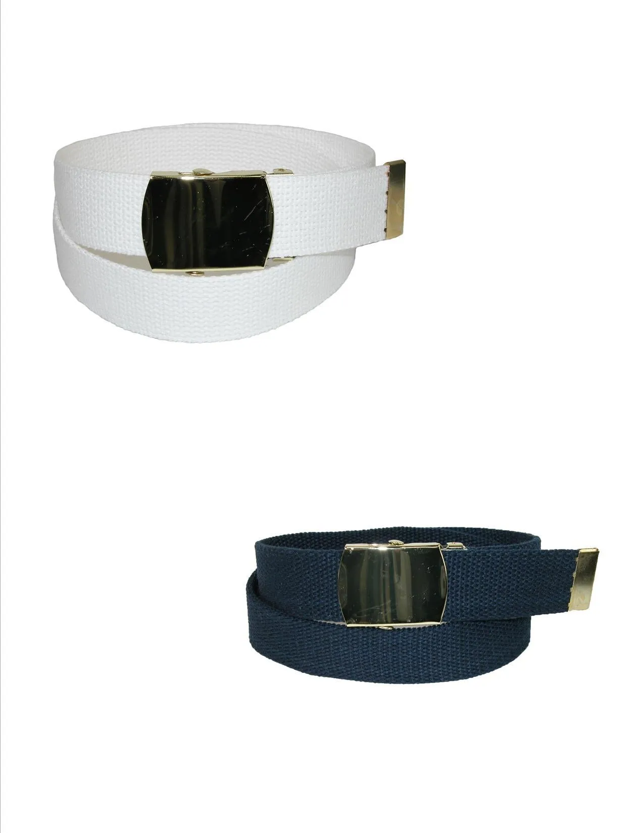 CTM® Kids' Cotton Adjustable Belt with Brass Military Buckle (Pack of 2)