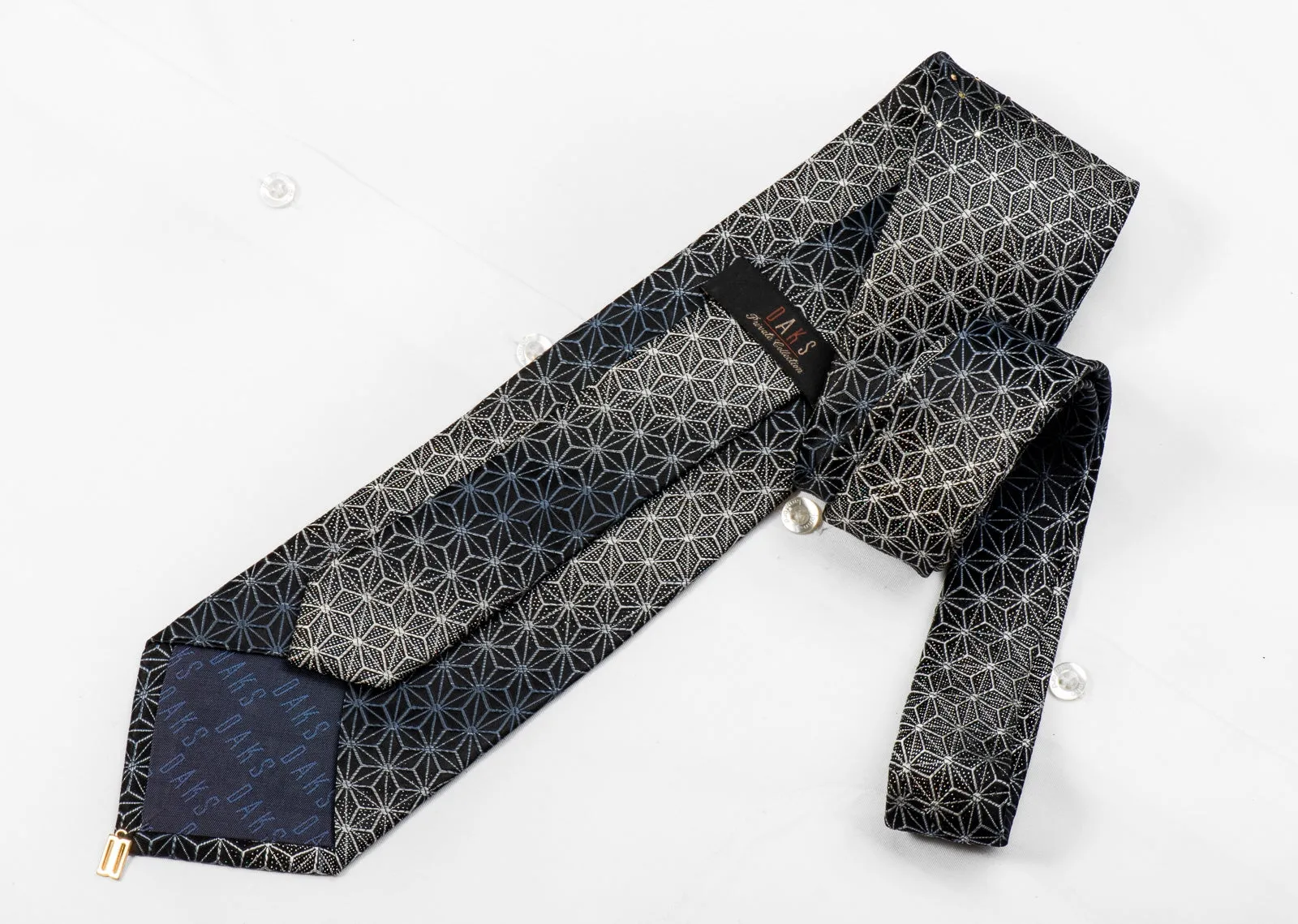 Daks Men's Crystal Silk Tie Silver Trellis On Black With Silver Sparkles