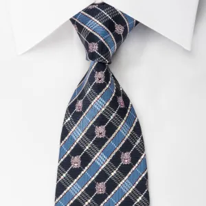 Daks Silk Rhinestone Necktie Blue Plaids With Silver Sparkles