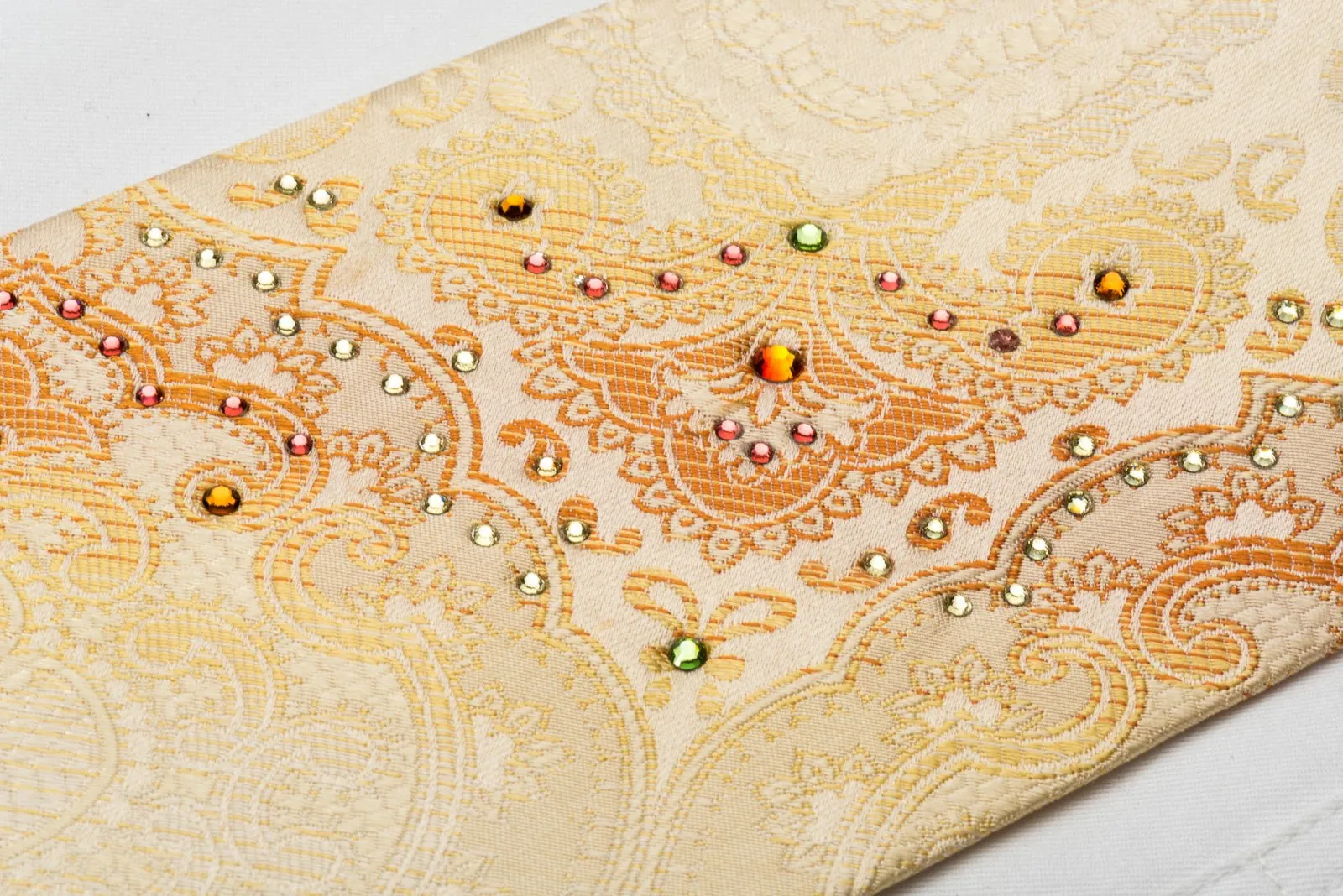 Daniel Hechter Rhinestone Necktie Damask On Peach Orange Woven Silk