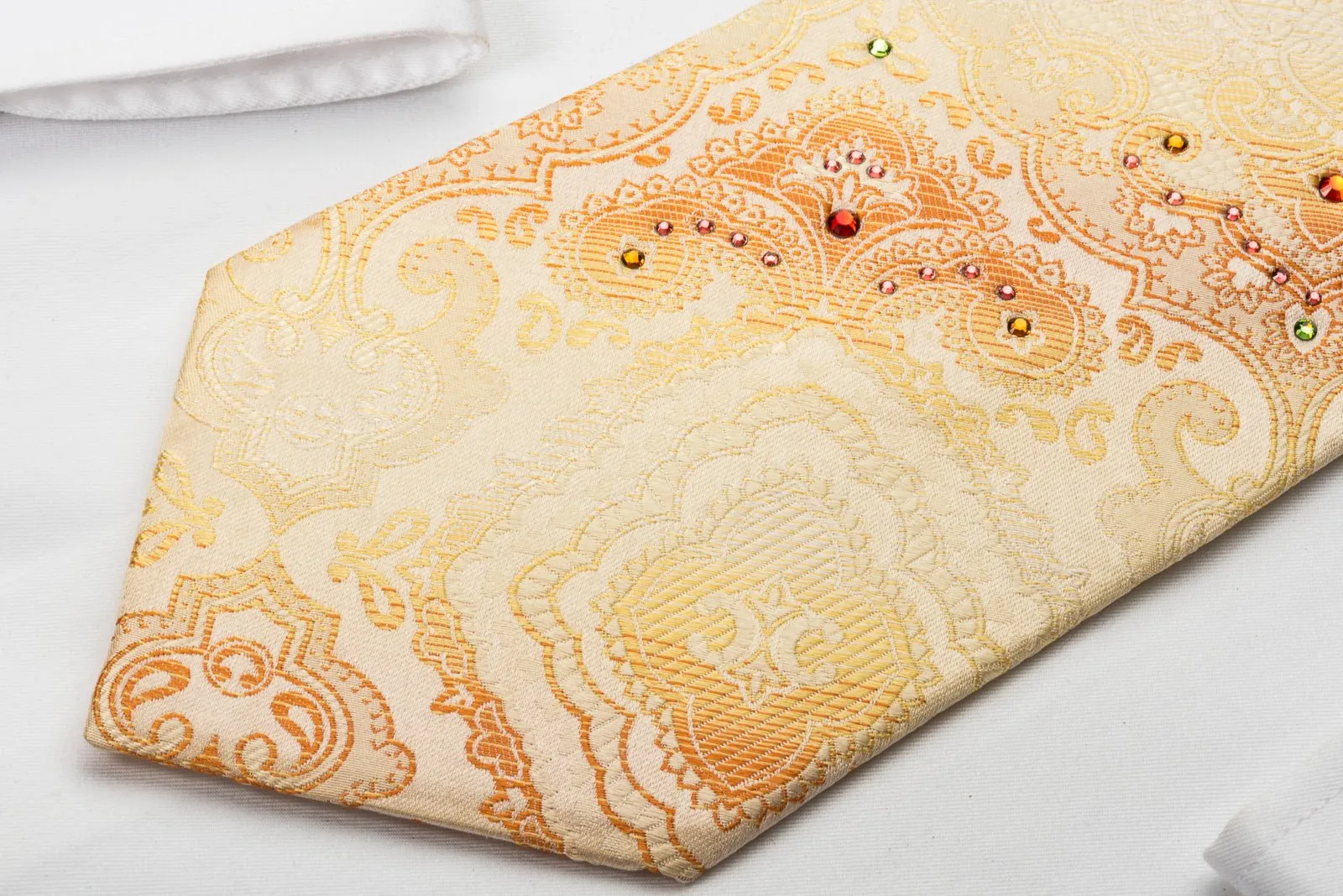 Daniel Hechter Rhinestone Necktie Damask On Peach Orange Woven Silk