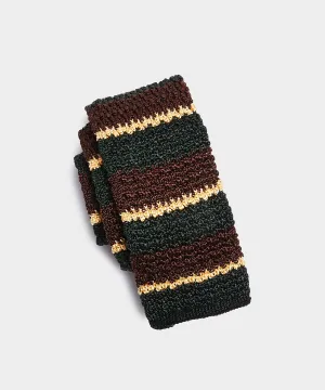 Drake's Knit Silk Stripe Tie in Olive