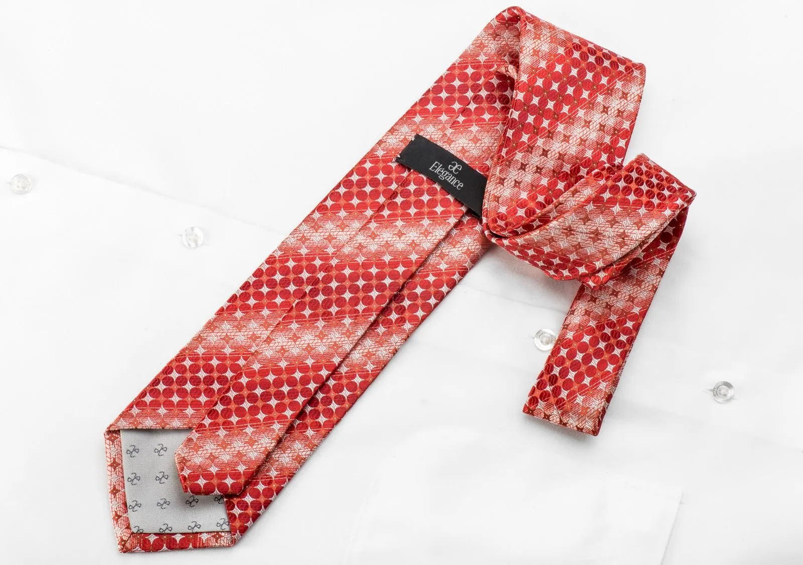 Elegance Crystal Necktie Geometric Circles On Red Silk With Silver Sparkles