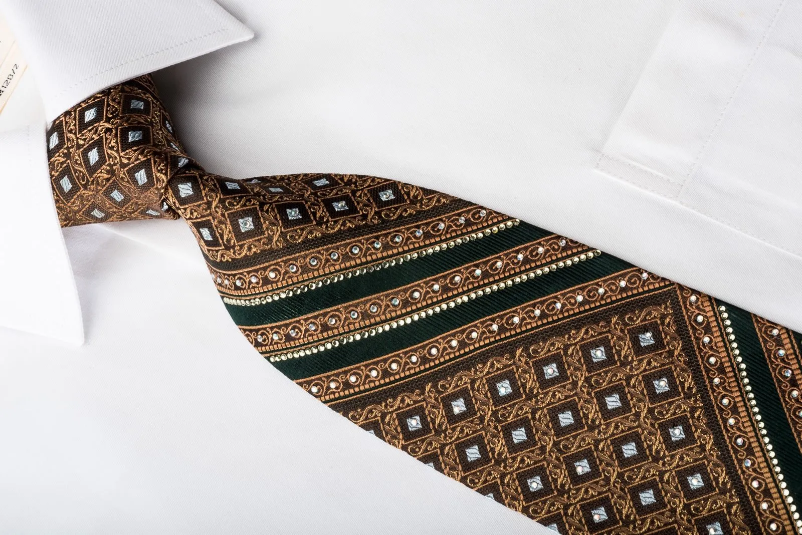 Elle Homme Rhinestone Necktie Golden Cartouche On Brown With Golden Sparkles