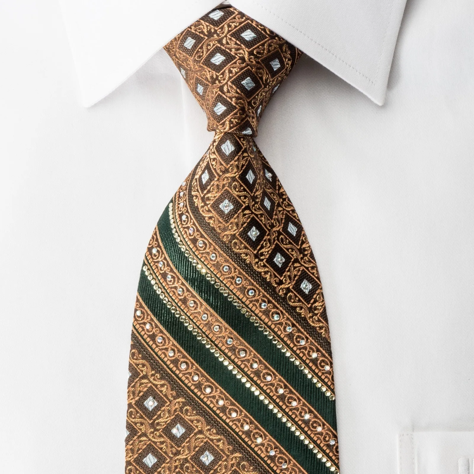 Elle Homme Rhinestone Necktie Golden Cartouche On Brown With Golden Sparkles