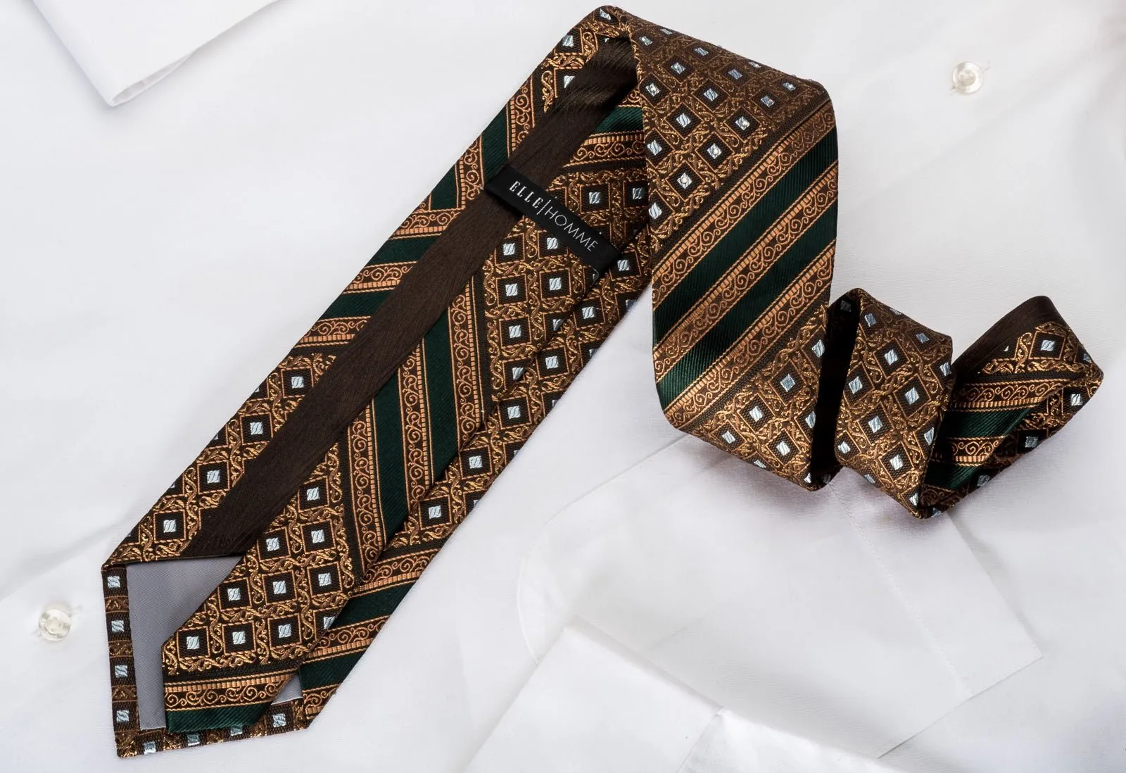 Elle Homme Rhinestone Necktie Golden Cartouche On Brown With Golden Sparkles