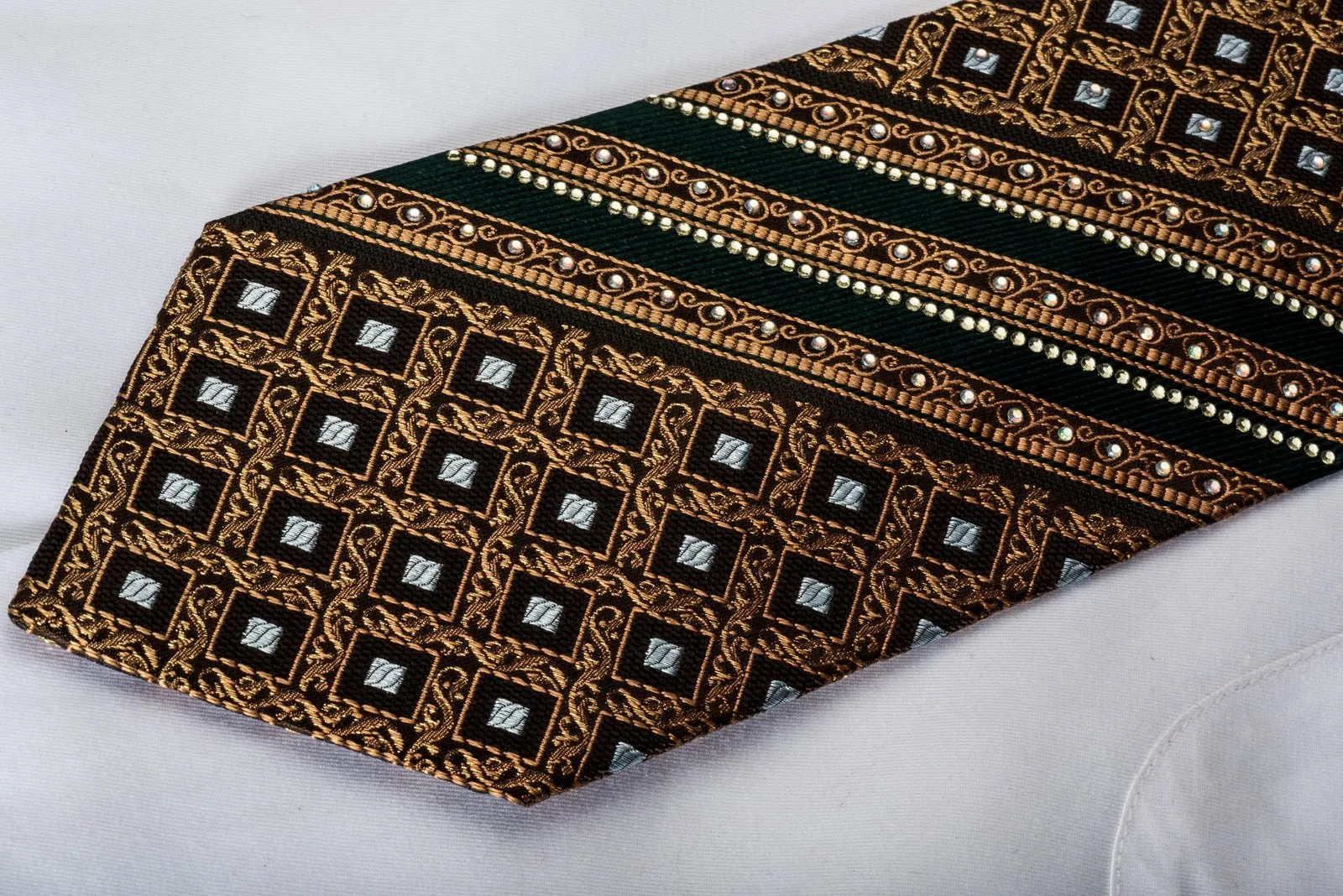 Elle Homme Rhinestone Necktie Golden Cartouche On Brown With Golden Sparkles