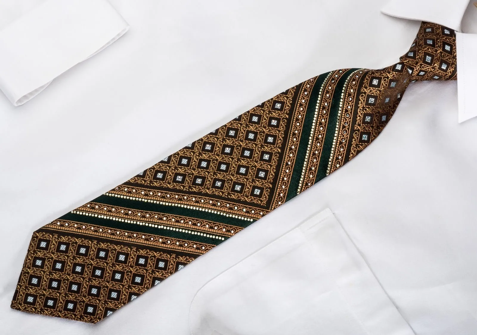 Elle Homme Rhinestone Necktie Golden Cartouche On Brown With Golden Sparkles