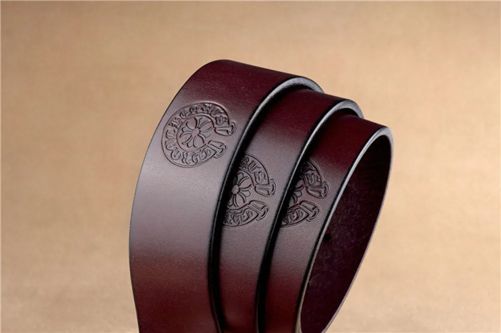 Embossed and Geometric Checkered Style Leather Belt