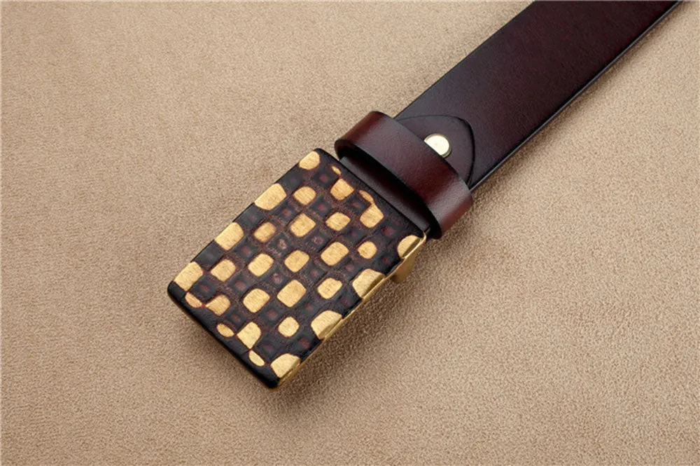 Embossed and Geometric Checkered Style Leather Belt