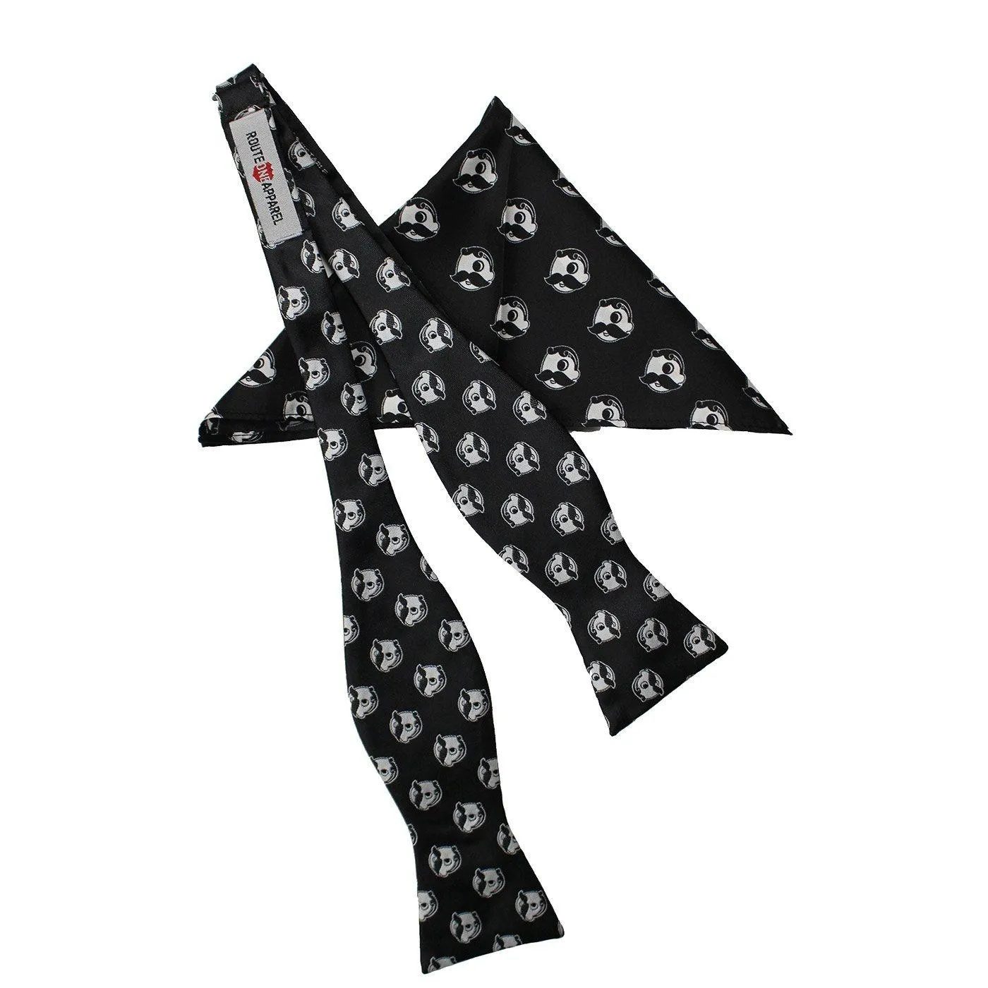 Embroidered Natty Boh Logo Pattern (Black) / Self-Tie Bowtie   Pocket Square *BUNDLE*