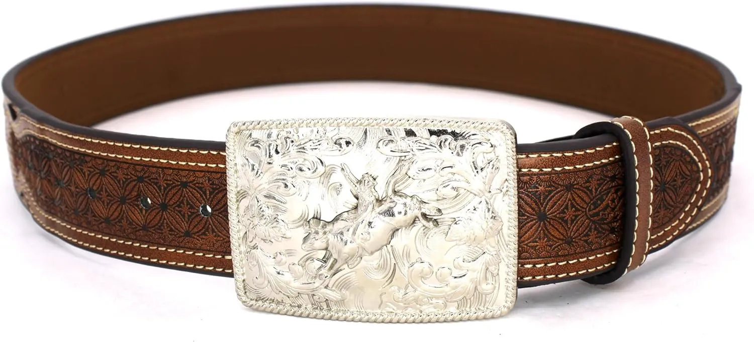 Embroidery Fabric Belt Aztec Print Men Women Cowboy Genuine Leather